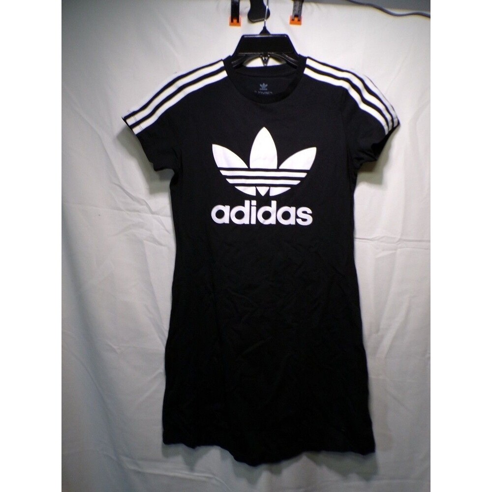 adidas Girls 11-12 Years Black Trefoil T-Shirt Dress Short Sleeve Crew Neck
